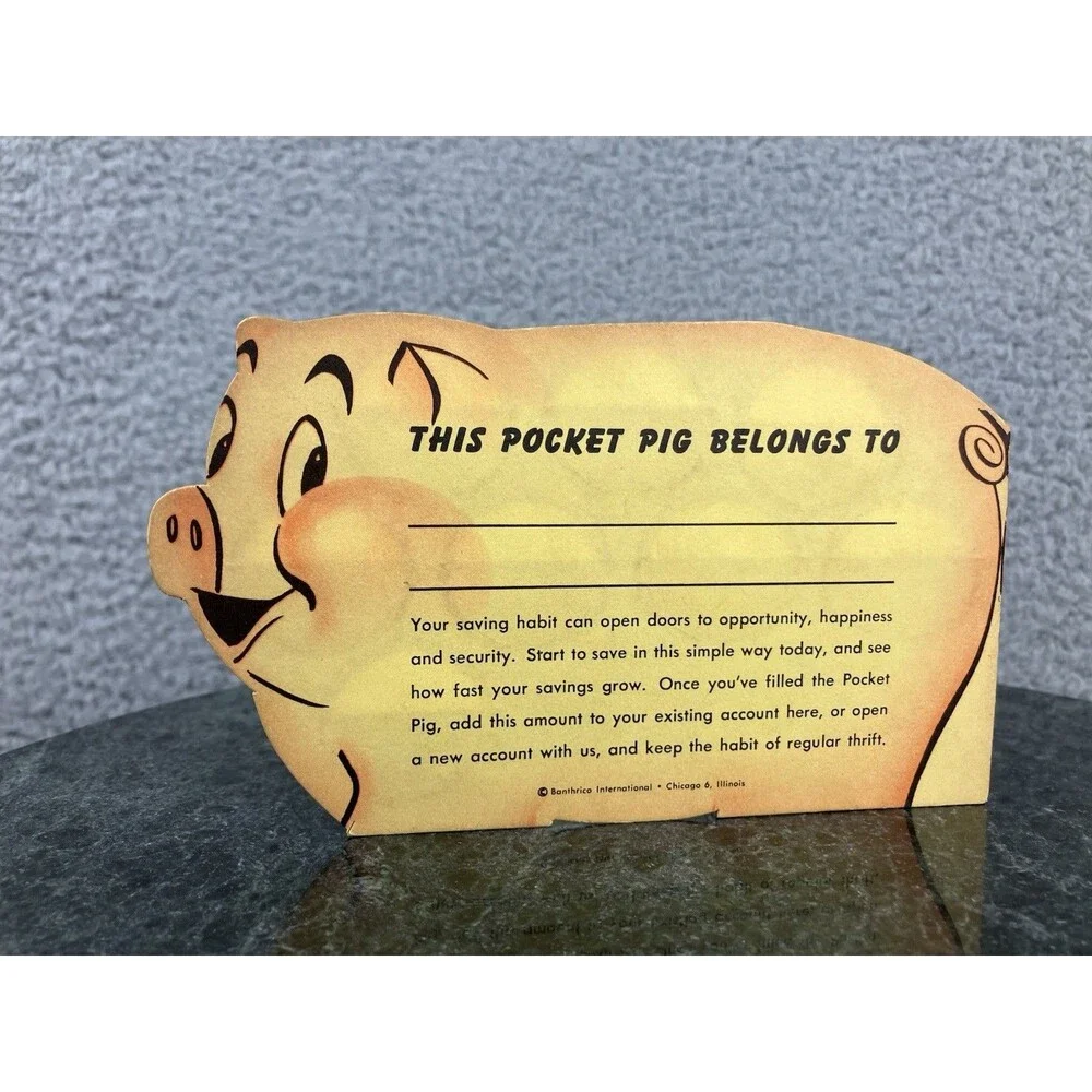 Vintage 50s Anthropomorphic Pocket Pig Quarter Savings Book Kingsport Tennessee